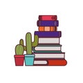 Stack of books with houseplant on white background Royalty Free Stock Photo