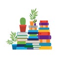 Stack of books with houseplant on white background Royalty Free Stock Photo