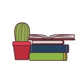 Stack of books with houseplant on white background Royalty Free Stock Photo