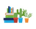 Stack of books with houseplant on white background Royalty Free Stock Photo