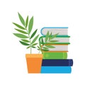 Stack of books with houseplant on white background Royalty Free Stock Photo