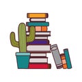 Stack of books with houseplant on white background Royalty Free Stock Photo