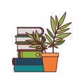 Stack of books with houseplant on white background Royalty Free Stock Photo