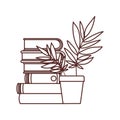 Stack of books with houseplant on white background Royalty Free Stock Photo