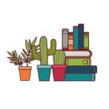 Stack of books with houseplant on white background Royalty Free Stock Photo