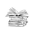 Stack of books isolated on white, Hand Drawn Sketch Vector illustration. Royalty Free Stock Photo