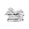 Stack of books isolated on white, Hand Drawn Sketch Vector illustration. Royalty Free Stock Photo