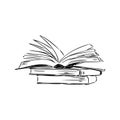 Stack of books isolated on white, Hand Drawn Sketch Vector illustration. Royalty Free Stock Photo