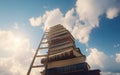 Stack of books and ladder climbing towards the sky. Knowlage and studying concept. Generative Ai Royalty Free Stock Photo