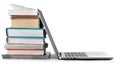 Stack of books with laptop on table Royalty Free Stock Photo