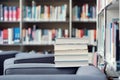 Stack of books in a library Royalty Free Stock Photo