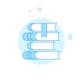 Stack of Books, Library Flat Vector Illustration, Icon. Light Blue Monochrome Design. Editable Stroke Royalty Free Stock Photo