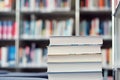 Stack of books in a library