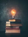A stack of books with a light bulb on top of them Royalty Free Stock Photo