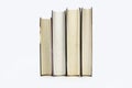 A stack of books lying on a white background