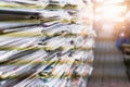 Stack books and magazines on table.  Book festival concept Royalty Free Stock Photo