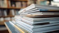 Stack of books and magazines on table Royalty Free Stock Photo