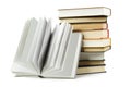Stack of books and one opened book Royalty Free Stock Photo
