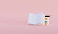 Stack of books, open book and graduation cap on pink background. Online education and degree concept. 3d render Royalty Free Stock Photo