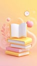 Stack of Pastel Books with Clock, Apple, and Open Book for School Learning Royalty Free Stock Photo