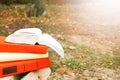 Stack of books and Open hardback book on blurred Royalty Free Stock Photo