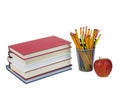 Stack of Books With Pencils and Red Apple Royalty Free Stock Photo