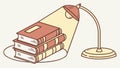 Stack of Books with Reading Lamp: Knowledge Learning, vector design Generative AI Royalty Free Stock Photo