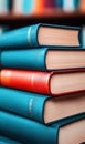 Stack of Books with Red Book in the Middle on Library Background Royalty Free Stock Photo