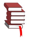Stack of books with a red bookmark between the pages. Vector illustration, isolated on white background Royalty Free Stock Photo
