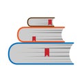 A stack of books and red bookmarks. Simple color icon