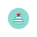 Stack of books with red heart in blue circle. Isolated on white background. bibliophile flat icon