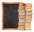 Stack of books with school blackboard Royalty Free Stock Photo