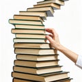 A stack of books in the shape of a ladder. Tower of Knowledge: A Path to Learning Royalty Free Stock Photo