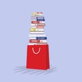 Stack of books in shopping bag. Book shopping concept. Vector illustration. Royalty Free Stock Photo