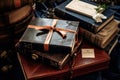 A stack of books sitting on top of a table. Generative AI image. Royalty Free Stock Photo