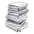 Stack of books sketch. Drawings engrave pile of old vintage dictionary and study research book vector illustration Royalty Free Stock Photo