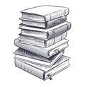 Stack of books sketch. Drawings engrave pile of old vintage dictionary and study research book vector illustration