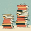 Stack of Books on the table.Vector retro background for text