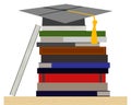 Stack of books with toga cap