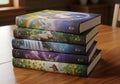 Stack of Books with Unicorn-Themed Covers Royalty Free Stock Photo