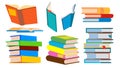 Stack Of Books Vector. Pile. Different Angles, Height. Learning, Reading Concept. Isolated Cartoon Illustration