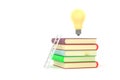 Stack of books with white ladder and illuminated light bulb on top of them Royalty Free Stock Photo