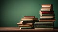 Stack of books on a wooden table against a green gradient background, evoking knowledge and learning Royalty Free Stock Photo