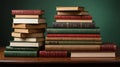 Stack of books on a wooden table against a green gradient background, evoking knowledge and learning Royalty Free Stock Photo