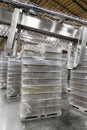 Stack of bottled water kept in warehouse