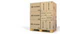 Stack of boxes with Hyundai logo. Editorial 3D rendering