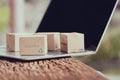 Stack boxes on laptop for Customer can buy from electronic internet Royalty Free Stock Photo