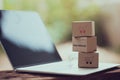 Stack boxes on laptop for Customer can buy from electronic internet Royalty Free Stock Photo