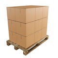 Stack boxes on pallet and white background , 3D rendering