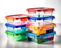 A stack of BPA-free plastic storage containers with snap-lock lids Royalty Free Stock Photo
